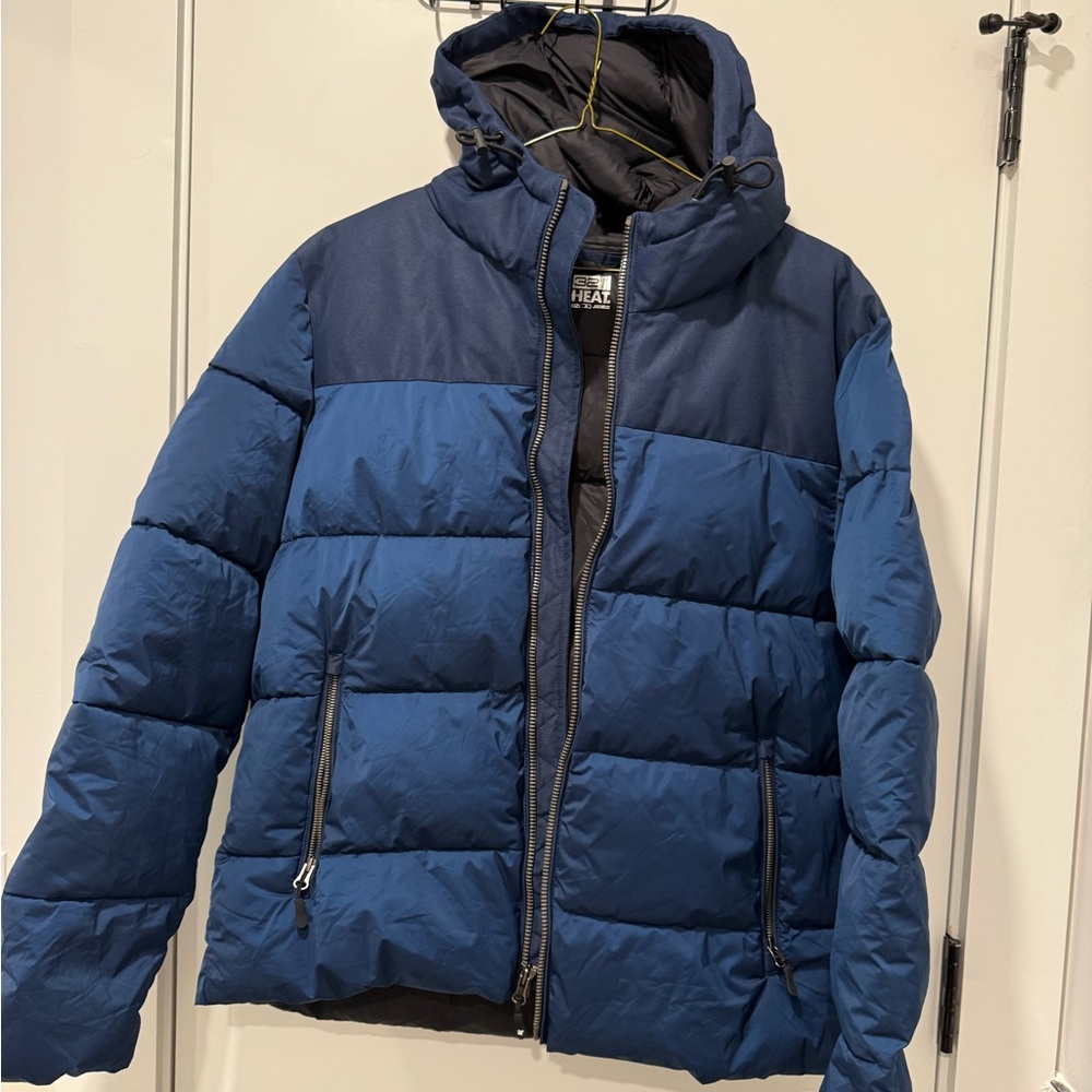 Men's Blue Puffer Jacket with Hood